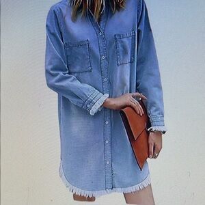 ZilcremoBlue Denim distressed Shirt Dress  size small